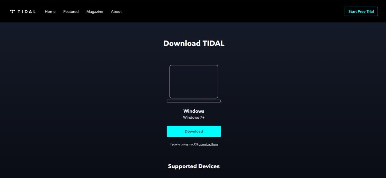 TIDAL應用程式下載網頁